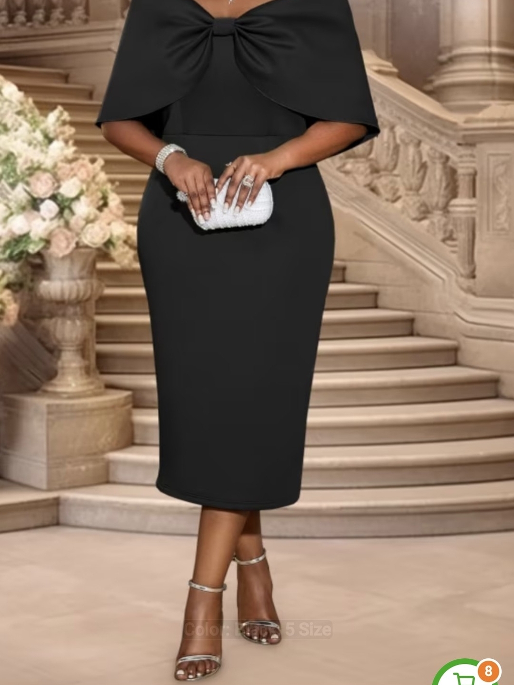 Elegant Black Bow-Detail Midi Dress